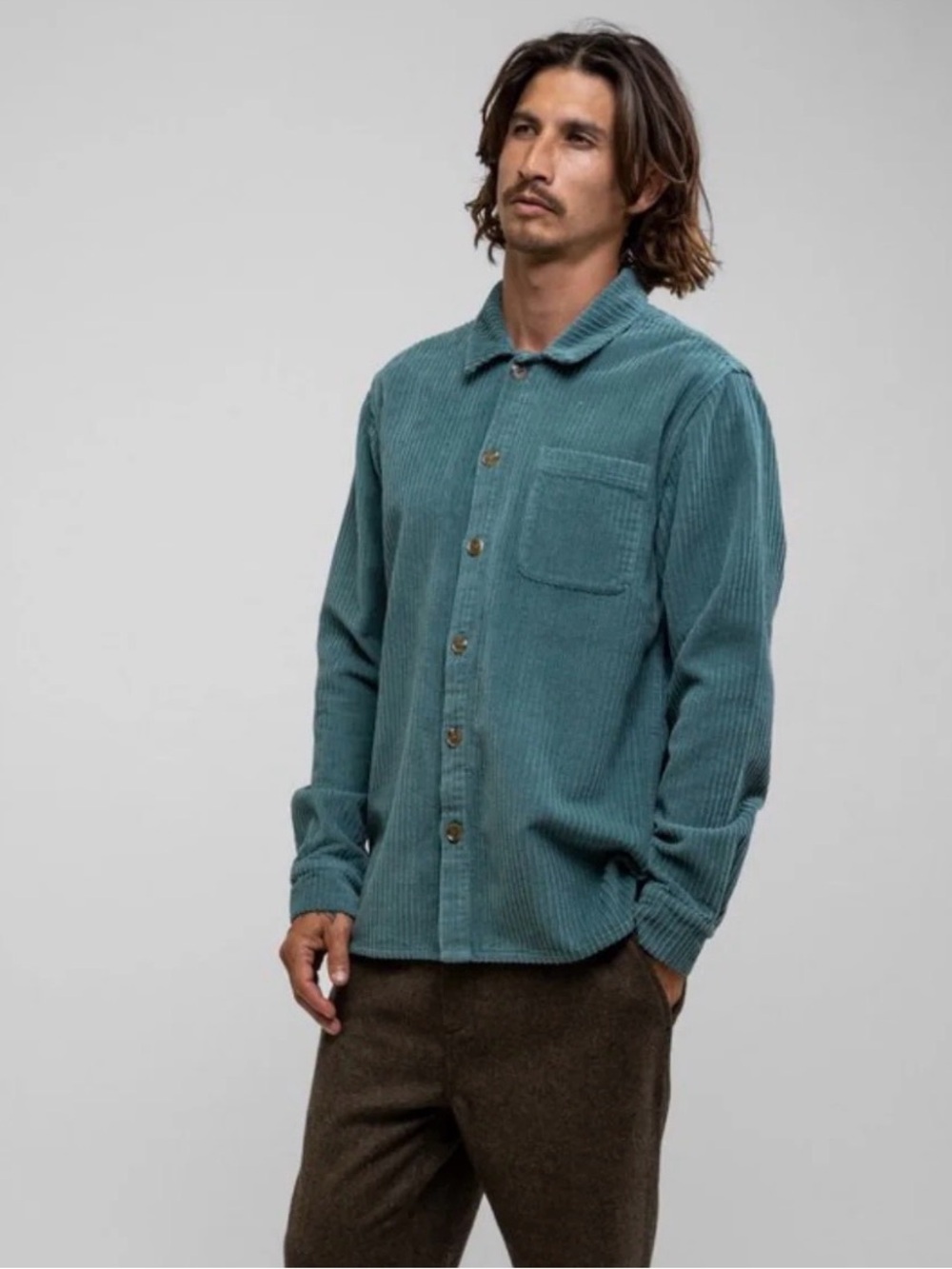 Rhythm green corduroy long sleeve shirt